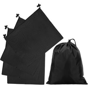 uxcell 5Pcs 210D Polyester Drawstring Bag with Toggle, 10 x 12 Inch Waterproof Travel Storage Bag Foldable Stuff Sack Cinch Sack for Gym Travel Hiking Yoga Clothes Organizer, Black