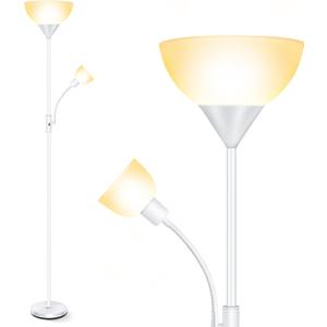 Floor Lamps for Living Room White, Standing Lamp, Torchiere Floor Lamps with Adjustable Reading Light, 71" Tall Pole Lamps, 3 Way Switch, Torch Corner Floor Lamp for Bedroom/Office(E26 Base, No Bulb)