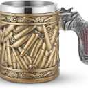 Revolver Handle Bullet Shell Texture Beer Glass For Men Women Stainless Steel Resin Western Military Style Mug Holiday Decoration And Gifts