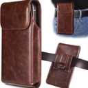 Holster for iPhone 17 Pro Max 16 Pro Max 15 Pro Max 14 Pro Max 13 Pro Max 16 Plus 15 Plus 14 Plus, Premium Leather Pouch with Belt Clip Phone Holster Belt Case, Coffee -L