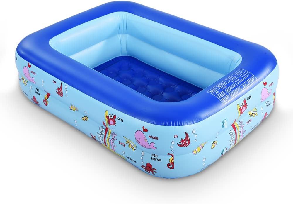 Inflatable Kiddie Pool, 45"  33"  14" Kids Swimming Pool with Inflatable Soft Floor, Ocean World Inflatable Bathtub for Indoor or Outdoor, Ball Pit Pool