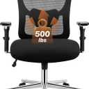 Sweetcrispy Big and Tall Office Desk Chair with Lumbar Support, 500lbs Heavy Duty Mesh Ergonomic Computer Chair with 4D Armrest and Wide Comfy Seat, Wheels for Adult (Light Black)