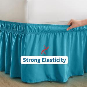 Entisn Teal Adjustable Bed Skirt for Full & Queen Size Bed - with 14 Inch Tailored Drop, Wrap Around Bed Skirts with Adjustable Elastic Belt for Easy Fitting - Wrinkle & Fade Resistant, Blue