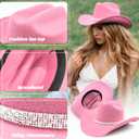 3Pcs Rhinestone Cowboy Hat for Women with Bandana, Heart Sunglasses set, Wide Brim Cowgirl Hat for Western Disco Party (Pink)