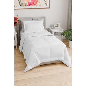 Twin Comforter Set - 2 Piece Bed Set for All Seasons - 1 Soft Quilted Comforter with Corner Tabs & 1 Pillow Sham - Comfy, Cozy & Breathable - Premium Down Duvet Insert - Oeko-TEX - Twin Size, White
