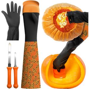 Pumpkin Scraper Glove  As Seen On Shark Tank - Mess Free and Fun Pumpkin Carving Kit  Carve and Clean Jack-O-Lantern Guts with Ease and Zero Mess on Your Hands! (Adult Kit)