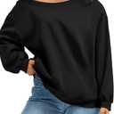 ELLEVEN Womens Off Shoulder Sweatshirt, Casual Long Sleeve Pullover Tops with Pockets (Black, S)