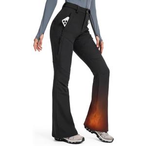 Moosehill Womens-Snow-Ski-Pants Water-Resistant Fleece Lined Warm Winter Hiking Thermal with 4 Zipper Pockets(Black, 4, 31")