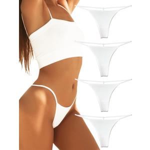 Cotton G String Thongs for Women T Back Gstring Underwear Seamless Panties Tangas Sexy 4 Pack Set (White) XL 