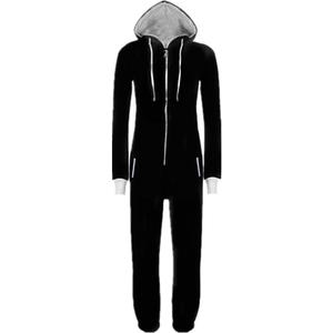 WOTOGOLD Men and Women Adult Pajamas Sportswear Hooded Unisex Jumpsuit (Large, Black With White Zipper)