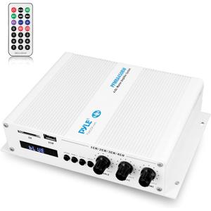 Pyle 4-Channel Bluetooth Marine Amplifier - Compact Power 400 Watt RMS 4 OHM Full Range Monoblock Stereo & Waterproof - Wireless Bluetooth Receiver Audio Speaker with LCD Digital Screen PFMRA450BW