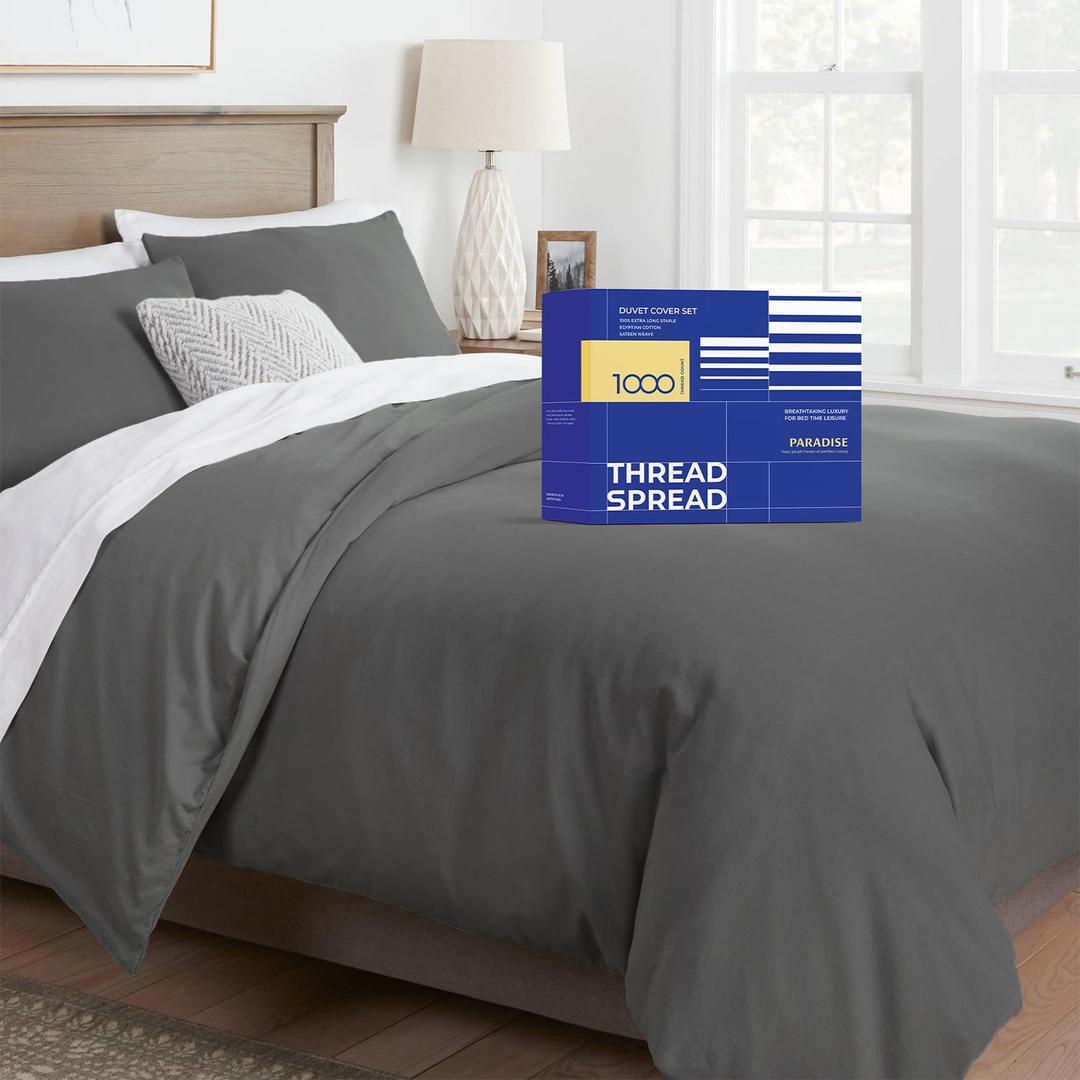 California King/King Duvet Cover, 1000 Thread Count Sateen 1 Piece Egyptian Cotton Quality Duvet Cover, 100% Pure Cotton Comforter Cover, Zipper Closure, 7 Corner Ties - (Grey) California King/King Duvet Cover, 1000 Thread Count Sateen 1 Piece Egyptian Cotton Quality Duvet Cover, 100% Pure Cotton Comforter Cover, Zipper Closure, 7 Corner Ties - (Grey)