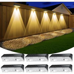 Solar Fence Lights Outdoor, 6 Pack IP65 Waterproof Fence Lights Solar Powered with Ultra-Bright LED Lens, 9 Color Modes, 12+ Hours Steady Glow for Deck/Backyard/Patio/Pool/Wall - Black