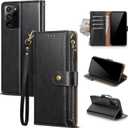 Compatible with Samsung Galaxy Note 20 Ultra 5G Wallet Case with Card Holder RFID Blocking Zipper PU Leather Phone Case Flip Protective Cover Wrist Strap Credit Card Slots Men Women,Black