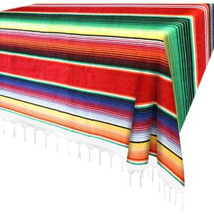 84 x 59 Inch Serape Bay Window Blanket & Tablecloth, Tatami Bed Cover, Tapestry Picnic Mat for Mexican Party & Wedding Decorations (Red)