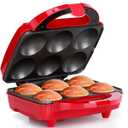 Holstein Housewares Non-Stick 6-Count Electric Cupcake Maker Machine Bakes 6 Cupcakes, Muffins, Pizza Cups, Cinnamon Buns Perfect for Gifts, Birthdays, Holidays, or Bake Sales, Red