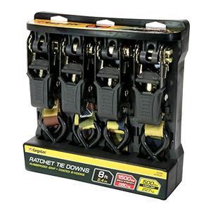 Cargoloc Premium Ratchet Tie Downs - 4 Pk - 8 Ft - 500 Lbs Load Cap - 1,500 Lbs Break Strength - Cargo Straps for Moving Appliances, Lawn Equipment, Motorcycles, etc. - CAMO