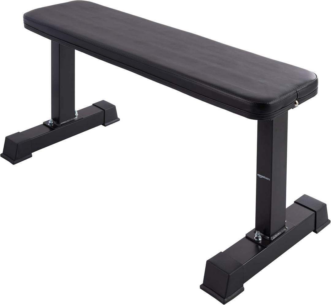 Sturdy Flat Weight Bench for Home Gym, Strength Training, Stable Assembly, Black