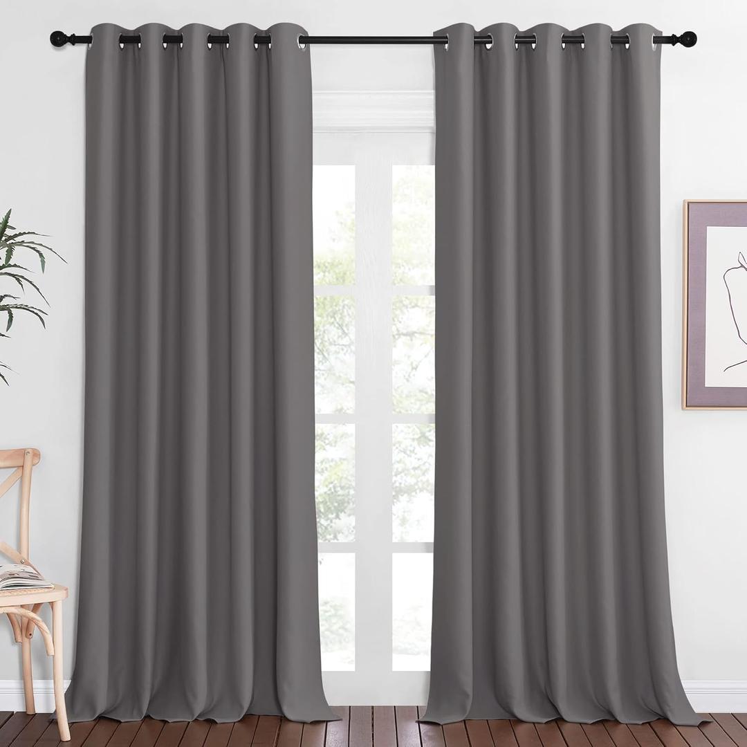 NICETOWN Blackout Gray Curtain 102 inch Length, Grommet Extra Long Thermal Curtain Room Darkening Sound Reducing Window Drape for Sliding Glass Door/Living Room (W66 x L102, 1 Panel) (Grey)