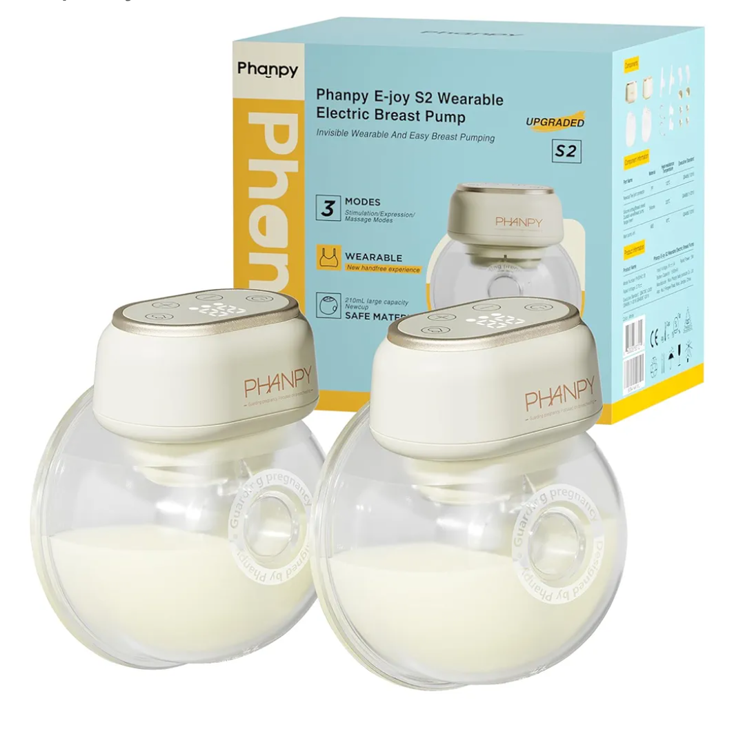 Phanpy E-Joy S2 Wearable Hands Free Portable Breast Pump, 3 Modes 8 Levels High Performance LED Touch Screen Low Noise, 7oz Capacity 20&24 mm(2 Counts)