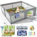 Baby Playpen 79" X 71", LUTIKIANG Play Yard for Babies and Toddlers with Mat, Safety Extra Large Baby Fence Area, Indoor & Outdoor Kids Activity Play Center with Anti-Slip Suckers and Zipper Gate. (Grey)