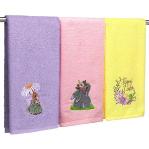 HunnmingRe 3 Pcs Easter Hand Towels for Bathroom 14'' x 29'' 100% Cotton Bathroom Towel Decorative Dish Set for Drying, Cleaning, Cooking, Towels Gift Set(Bunny,Yellow, Purple, Pink)