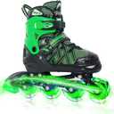 Nattork Adjustable Inline Skates for Kids Boys & Girls, Green with Light up Wheels, Youth Blade Roller Skating for Beginners Ages 3-15 (Green knight-1) Size 5-8