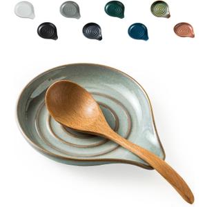 LAUCHUH Spoon Rest, 5" Large Spoon Holder for Stove Top Ceramic Spoon Rest Spatula Rest for Kitchen Utensils, Ladle, Coffee Spoons, Cooking spoons, Spatula, Tongs, Christmas, Unique Gray