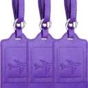Teskyer Luggage Tags, 3 Pack Premium PU Leather Luggage Tags Privacy Protection Travel Bag Labels Suitcase Tags
