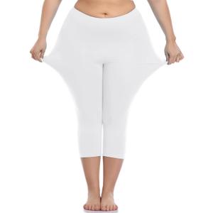 VOGUEMAX Women's Capri Leggings Plus Size Stretch and Comfy High Waisted Three-Quarter Leggings Plus (XXL)