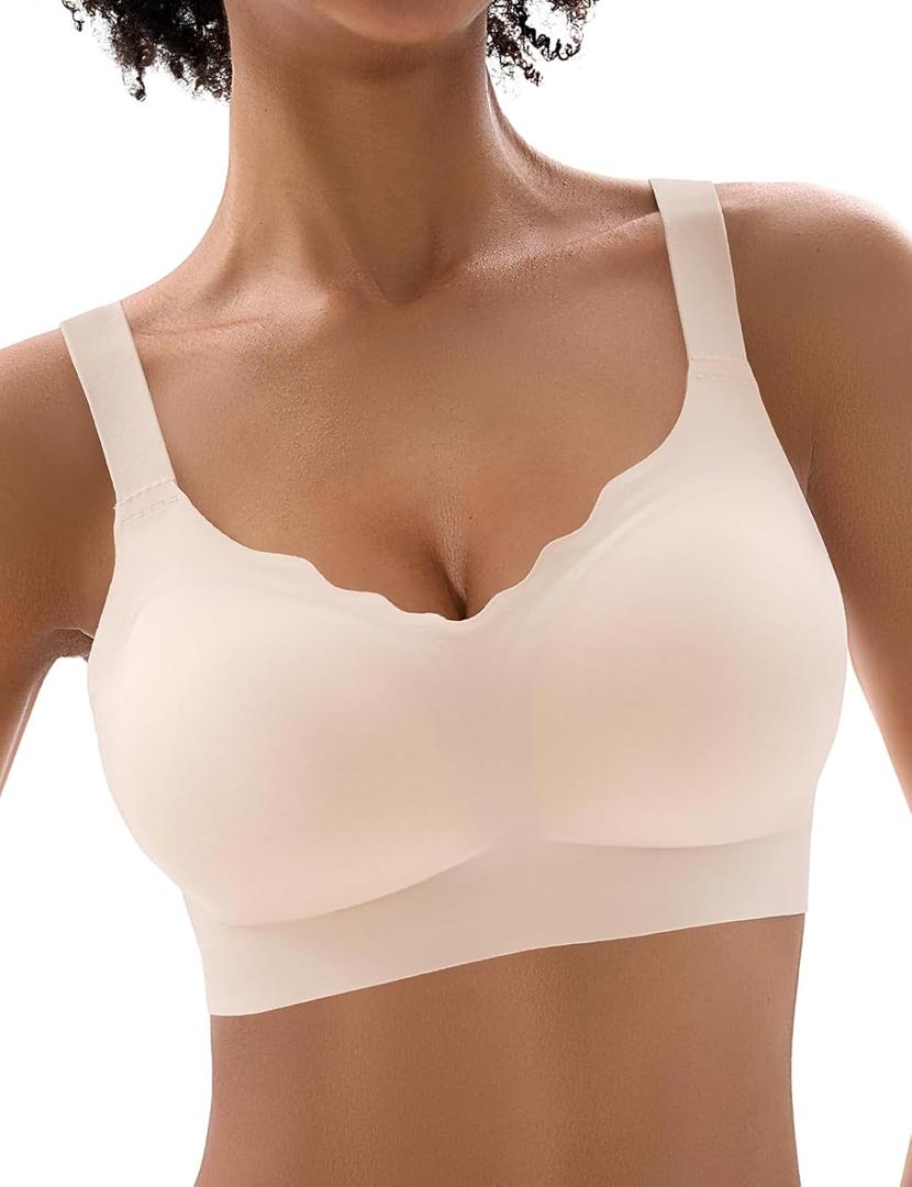 Bras for Women No Underwire, Wireless Bras with Support, Breathable Padded Everyday Bra (Large, Nude)