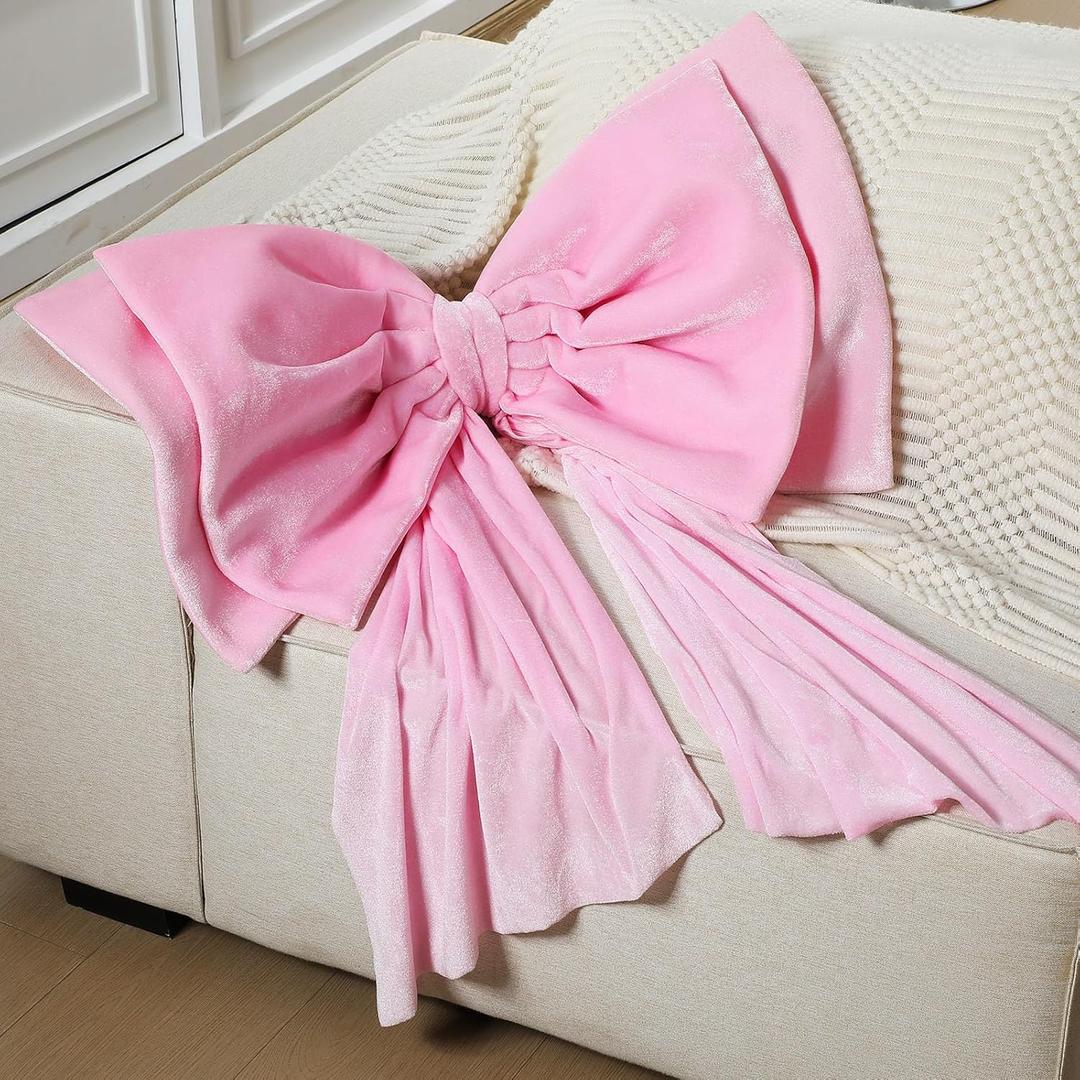 Weysat Large Pink Bow Decoration Soft Velvet 35x31 Inch Big Coquette Bow for Party Room Wall Decor, Giant Velvet Tie Hanging Birthday Party Gift Wedding Sofa Bedroom Living Room