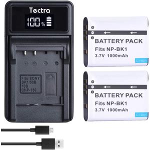 Tectra 2-Pack NP-BK1 Battery and LED USB Charger for Sony Cybershot DSC-W370, DSC-S750, DSC-S780, DSC-S950, DSC-S980, DSC-W190, MHS-CM1 HD, MHS-PM1, MHS-PM5, MHS-CM5