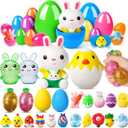 24 Pack Prefilled Easter Eggs with Toys, Bulk Mix 4 Sizes Plastic Easter Eggs with Toys Inside, Surprise Eggs with Stress Toy for Easter Hunt, Party Favors for Kids, Easter Basket Stuffers