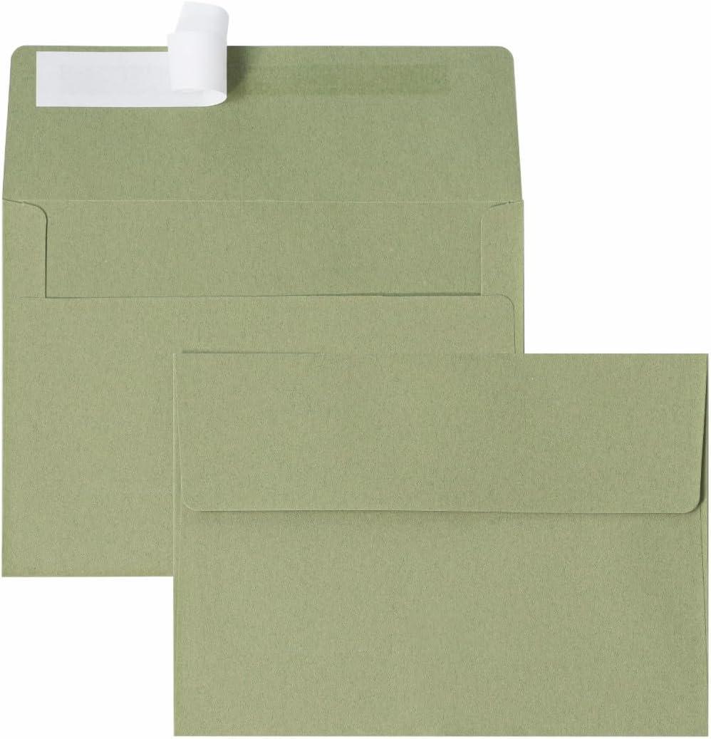 Sage Green 50 Pack A4 Envelopes, 4x6 Invitation Envelopes, Self Seal Envelopes Printable, for Weddings, Greeting Cards, Photos, Postcards, Mailing, Party