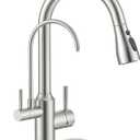 APPASO Kitchen Faucet with Water Filter, CUPC Certified Water Hose, Pull Out 3 Way Sink Faucets with Sprayer, High Arch 2 Handle Faucet - 2 in 1 Faucets Brushed Nickel, Without Filtration Device