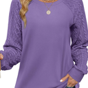 Saloogoe Sweatshirts for Women Crewneck Cable Knit Sleeve Sweaters Light, Large, Lavender 