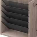 Creso Hom Hanging Wall File Organizer, 6 Tier Wood Wall File Holder with 2 Hooks, Mail Organizer Wall Mounted with Bottom Flat Tray, Vertical Paper Desk Storage for Office, Home, Greige