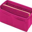 Purse Organizer Insert with Zipper Felt Bag Organizer for Tote Purse Bag Rose Large