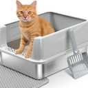 Stainless Steel Litter Box with Lid, Metal Litter Box High Sides, Low Entry Litter Boxes with Scoop and Mat,Non-Stick,Anti-Leakage,Easy to Clean Litterbox for Small to Medium Cats