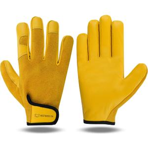 Gardening Gloves for Women Leather Thorn Safety Garden Heavy Duty Work Gloves Men Women Gardener Non-Slip Rigger (Medium, Yellow)