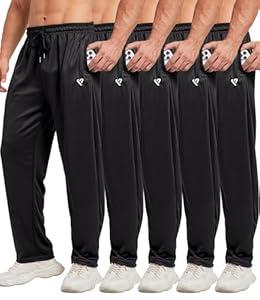 5 Pack Mens Sweatpants Open Bottom Joggers for Men with Zip Pockets Loose Fit Mesh Athletic Pants for Running, Casual (Large, Black)