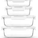 [80 oz & 36 oz]Extra Large Glass Food Storage/Baking Containers Set with Lids, 2 Pack 80 oz(10 cup)&2 Pack 36 oz (4.5 cup)Airtight Glass Container,Microwave,Oven,Freezer and Dishwasher, White