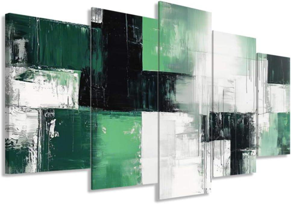 ZXHYWYM Abstract Wall Art 5 Piece Canvas Prints Black White and Gray Green Wall Decor Modern Living Room Bedroom Office Home Decor Framed (Size 2)