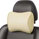Aukee Car Headrest Pillow Memory Foam Car Neck Pillow Soft Leather Headrest for Driving Home Office Beige (1PC), Pack of 1