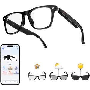 AI Translation Smart Glasses with Chat GPT for Men and Women, Bluetooth Sunglasses with Translator 164 Languages and Color-Change Lens, Music Playback & Hands-Free Calls, UV & Blue Light Protection