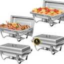 4 Pack Chafing Dish Buffet Set, 8QT Stainless Steel Rectangular Chafers and Buffet Warmer Sets for Catering, with Food & Water Pan, Lid, Foldable Frame, Fuel Holder for Event Party Holiday (Silver)