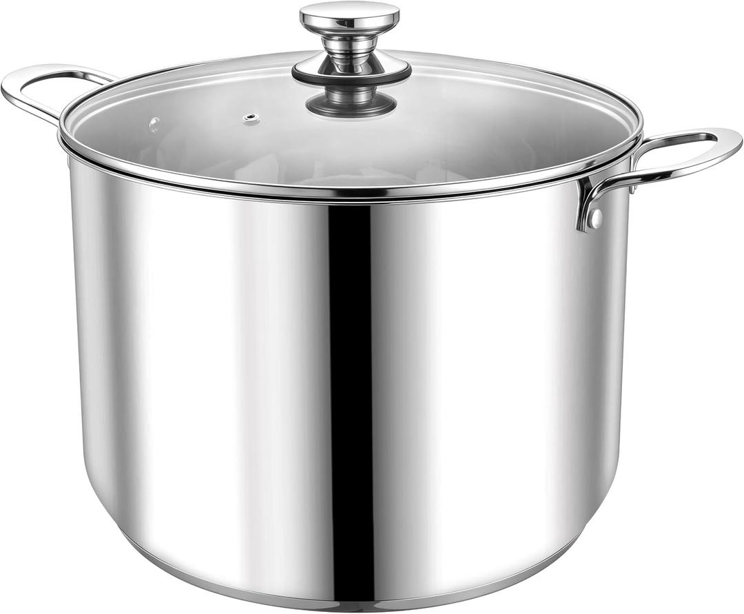 P&P CHEF 24 Quart Stock Pot with Lid, 24 Qt Large Stainless Steel Stockpot Good for Cooking Pasta Soup, Cookware for Induction Gas Electric Stoves, Visible Lid & Measuring Markings, Dishwasher Safe, Size: 24 Quarts