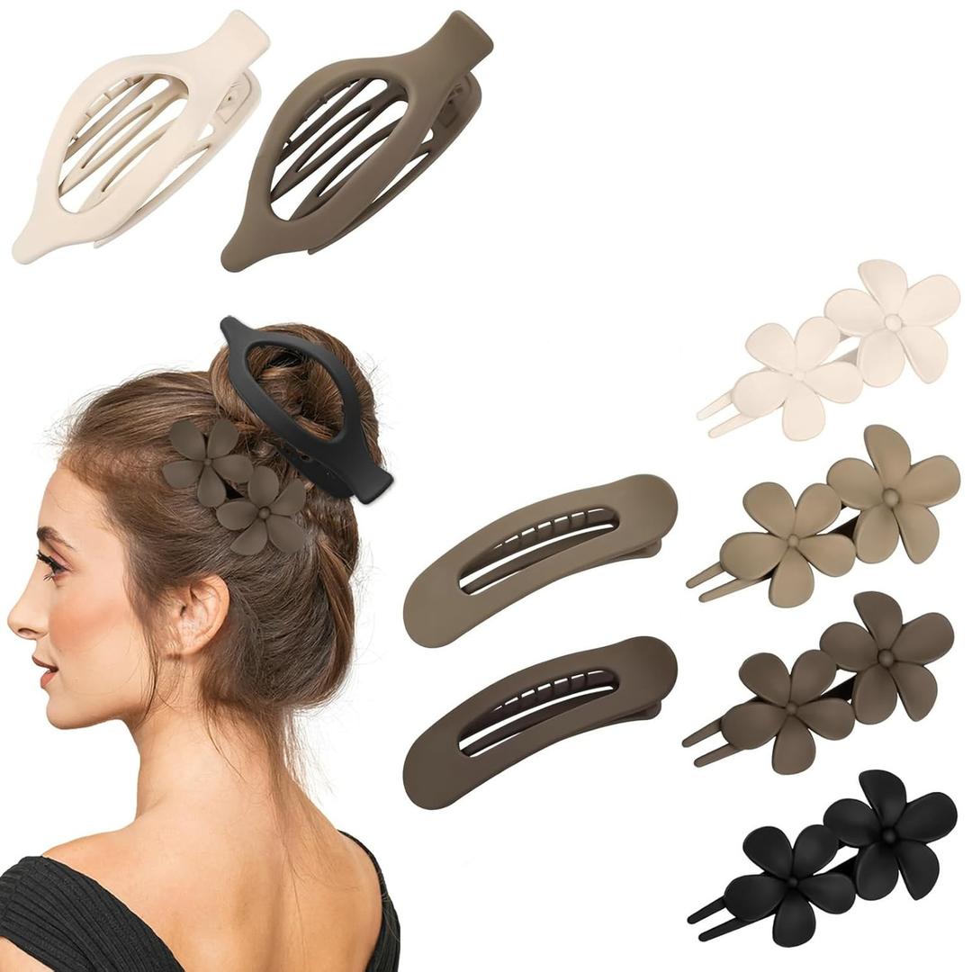 8 Pcs Neutral Colors Flat Hair Clips, YINGFENG Flat Claw Clip for Women, Matte Non-Slip Flower Claw Clips for Thin Thick Hair, Suitable for Women and Girls Wedding Party Accessories
