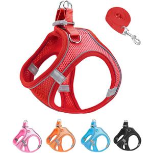 XXXS Red Soft Mesh Dog Harness and Leash Set,No Escape Puppy Harnesses for Training Walking Reflective Adjustable Puppy Vest for Small Medium Dogs, Cats (Red, XXXS)